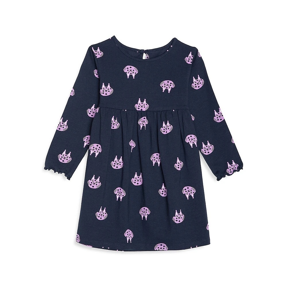 Rise Little Earthling BNWT Cat Print Dress, Navy/Purple, Sizes 3-6 & 6-9 Mo.